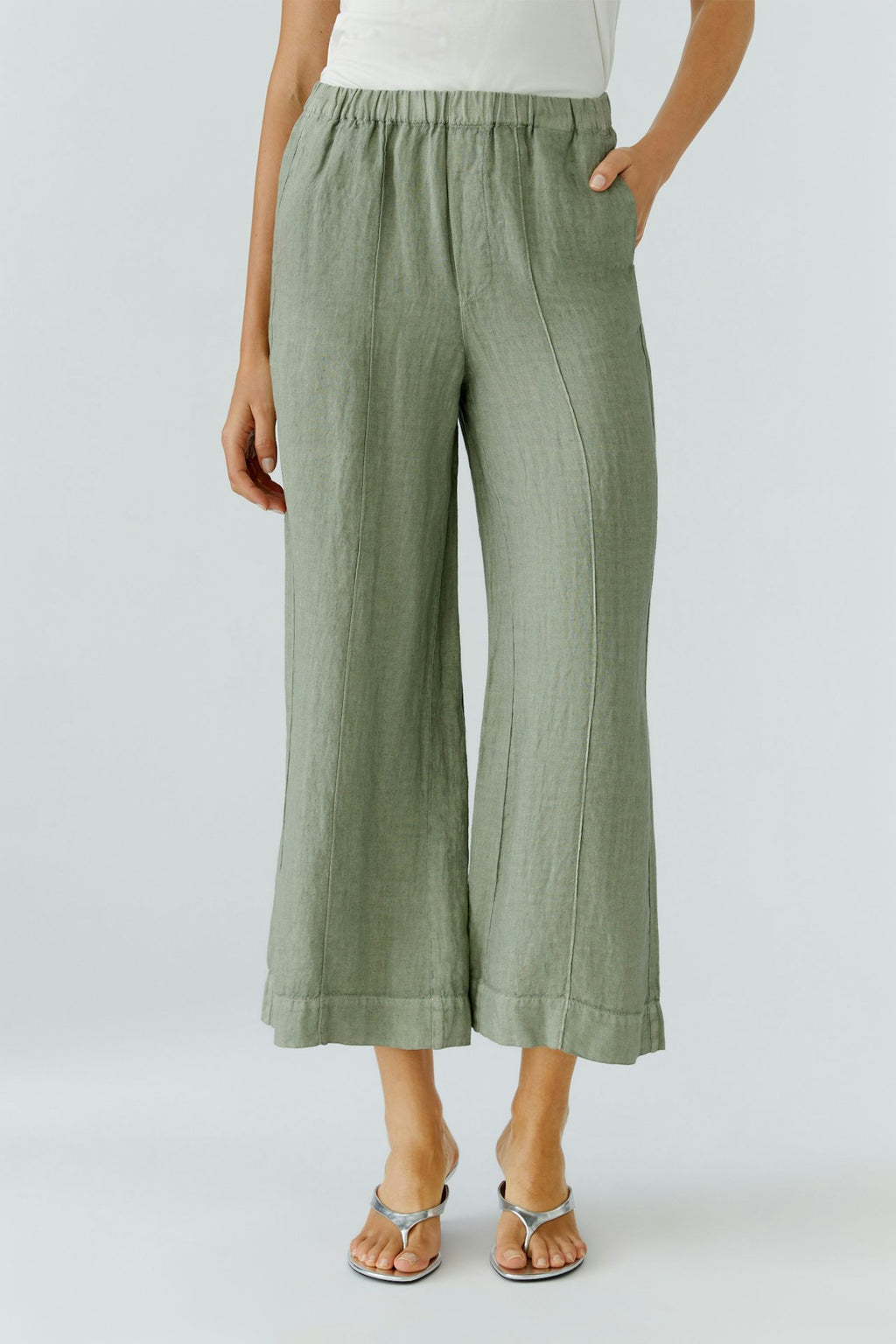 Oui 97142 Sage Green Linen Trouser