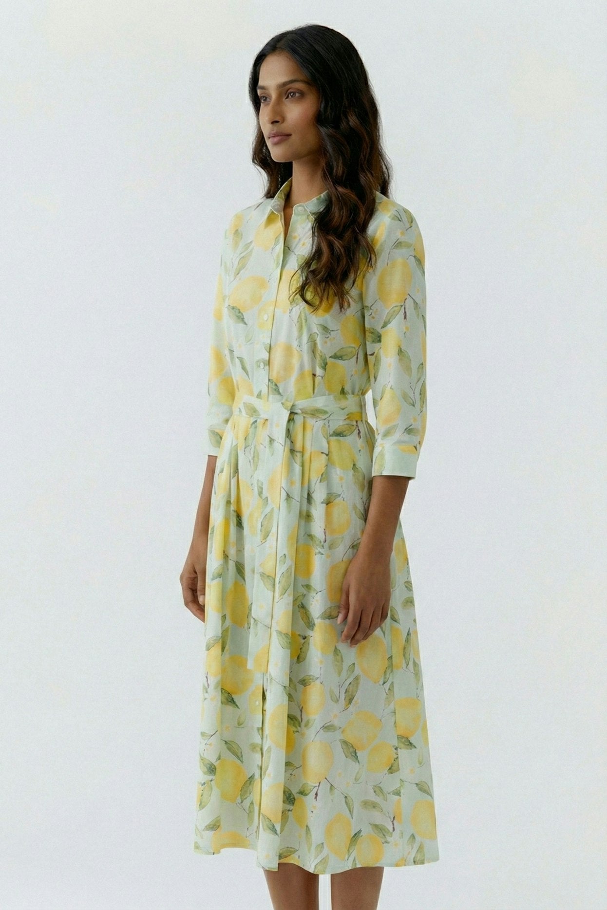 Oui 97174 Long Sleeves Mid Length Yellow And Green Dress