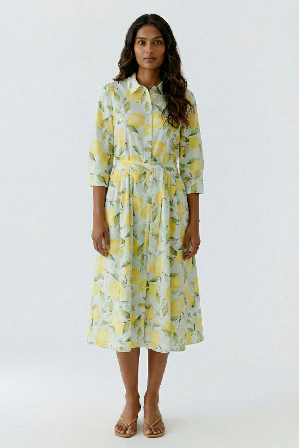 Oui 97174 Long Sleeves Mid Length Yellow And Green Dress