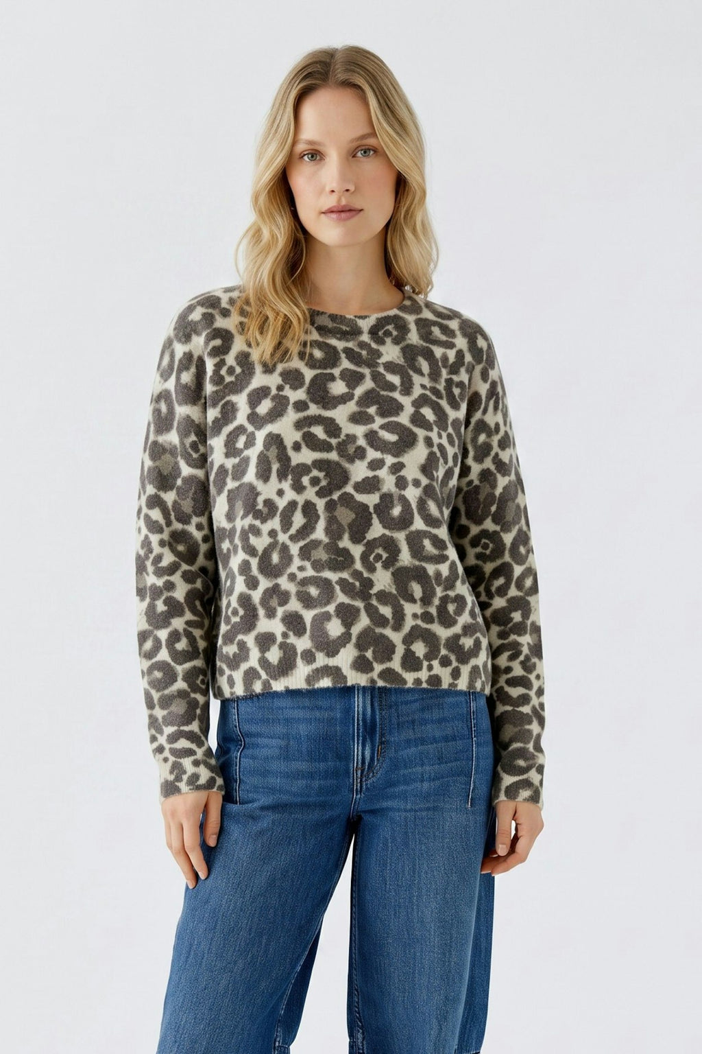 Oui 97953 Stone Taupe Long Sleeves Jumper