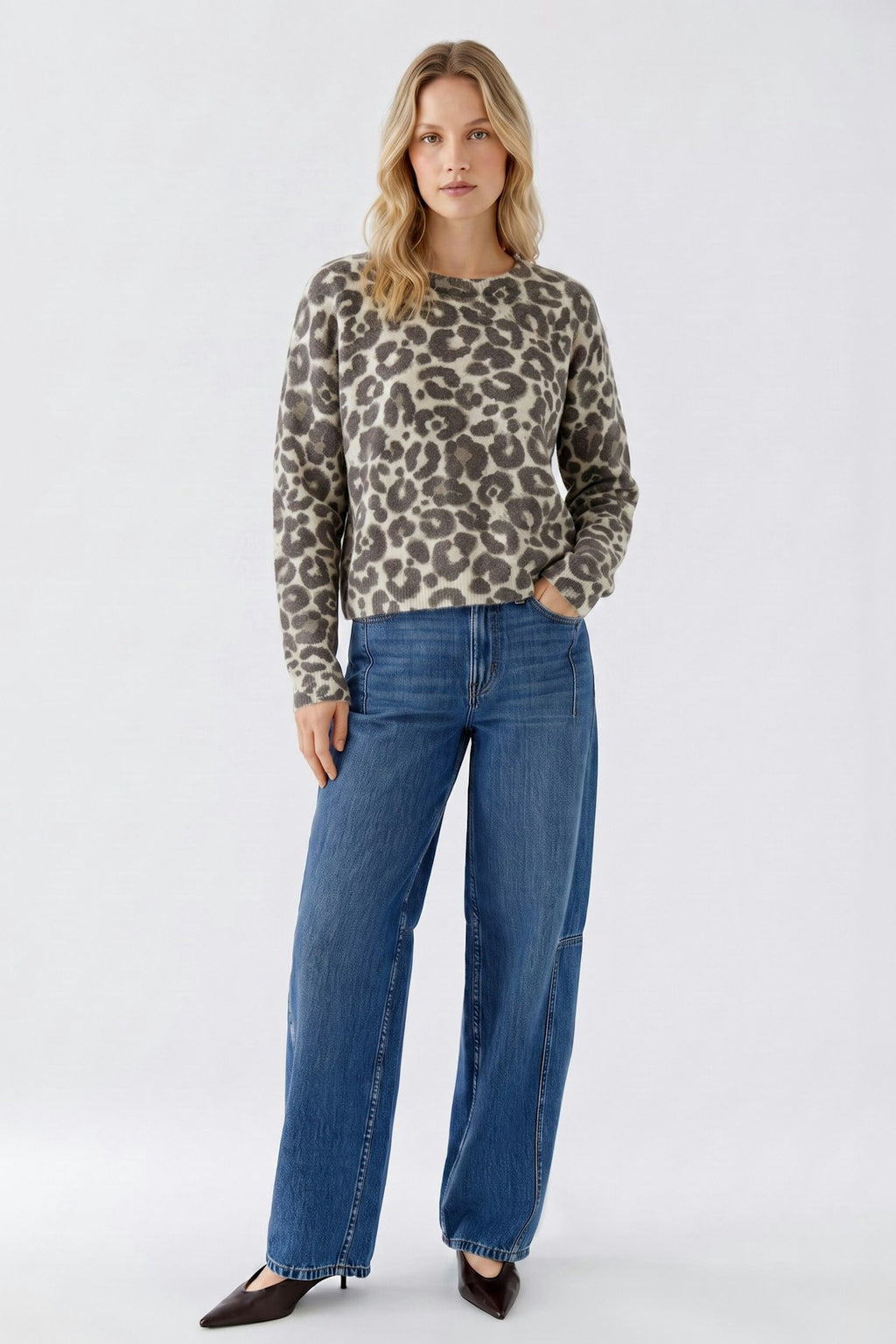 Oui 97953 Stone Taupe Long Sleeves Jumper