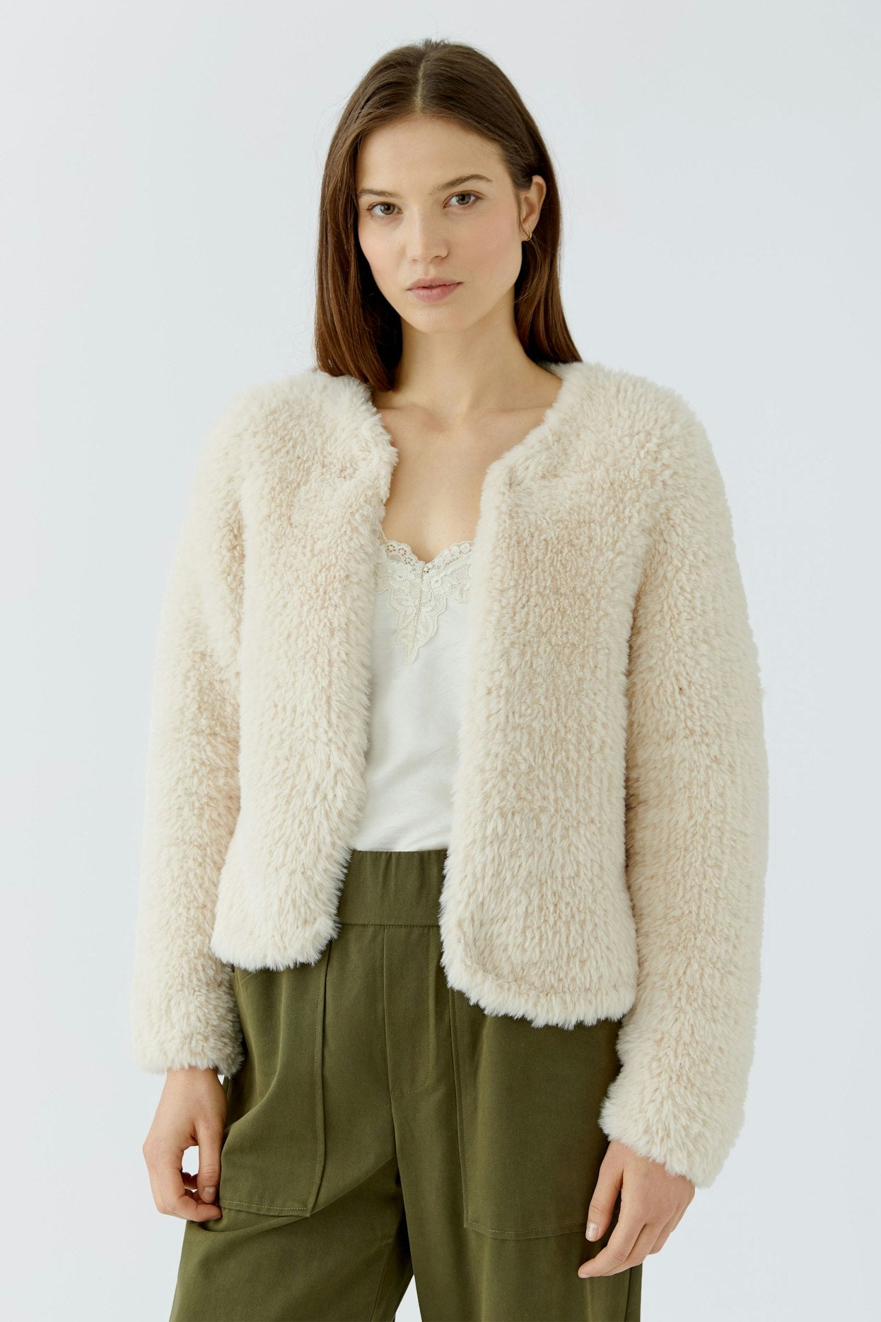 Oui 98071 Cream Knitted Short Jacket