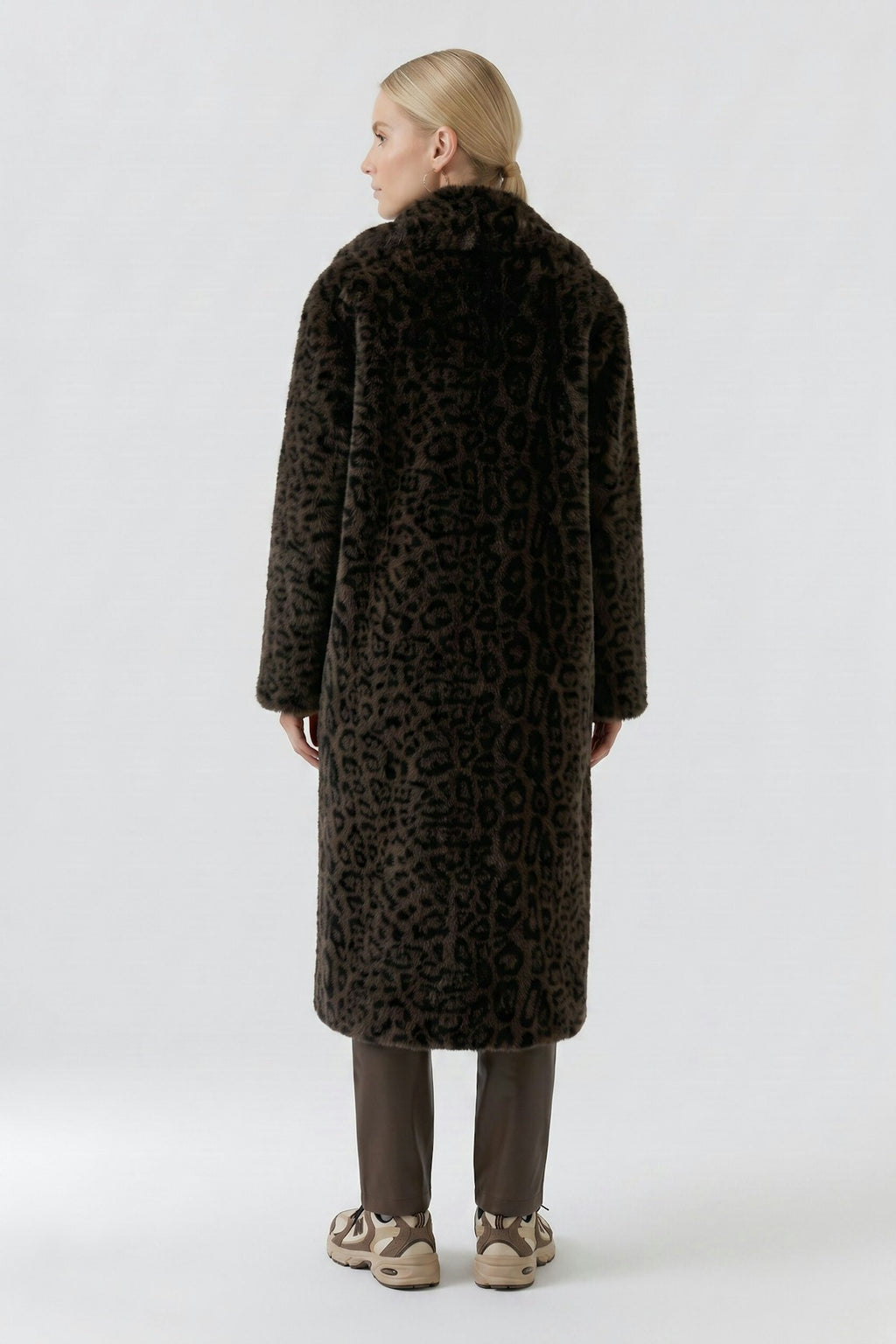 Oui 98937 Fur Leo Print Coat In Dark Brown And Grey
