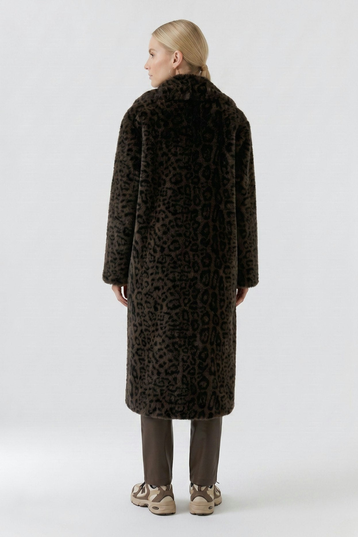 Oui 98937 Fur Leo Print Coat In Dark Brown And Grey