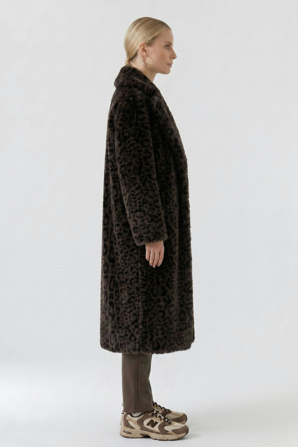Oui 98937 Fur Leo Print Coat In Dark Brown And Grey