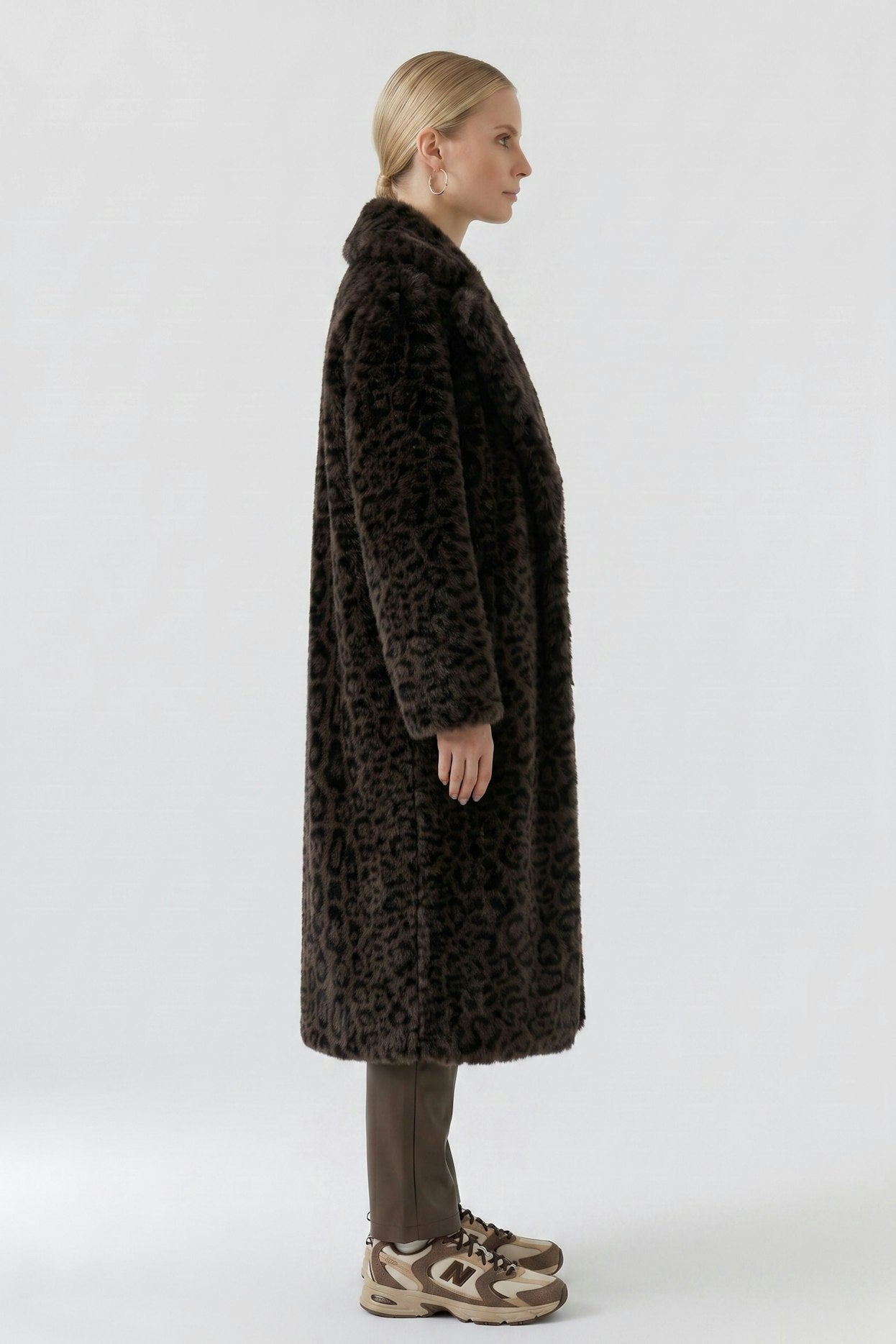 Oui 98937 Fur Leo Print Coat In Dark Brown And Grey