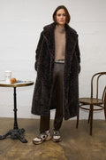 Oui 98937 Fur Leo Print Coat In Dark Brown And Grey