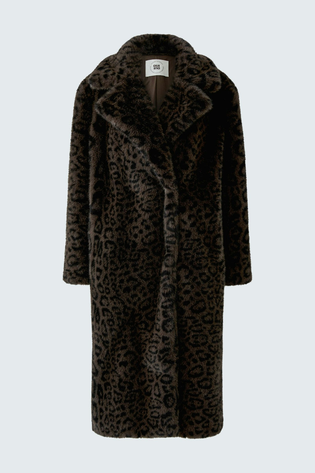 Oui 98937 Fur Leo Print Coat In Dark Brown And Grey