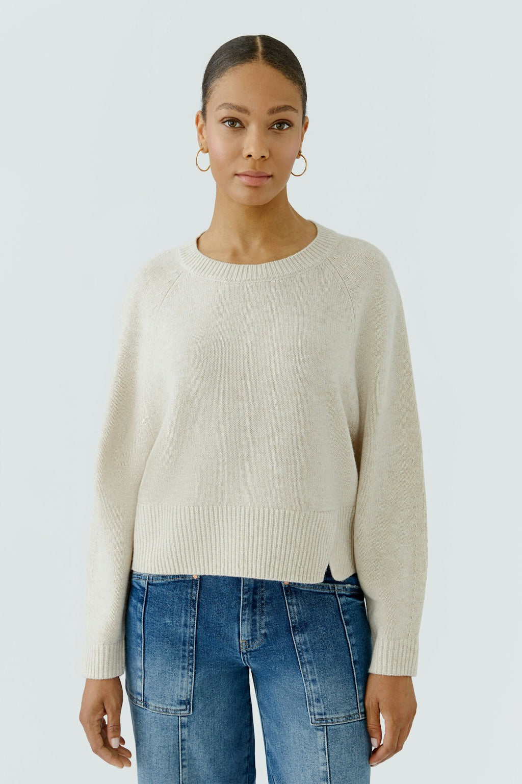 Oui 98963 Long Sleeves Beige Jumper