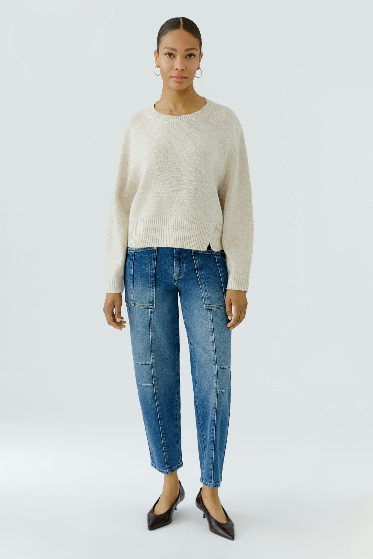 Oui 98963 Long Sleeves Beige Jumper
