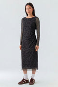 Oui 100341 Animal Print Brown And Grey Mesh Midi Dress