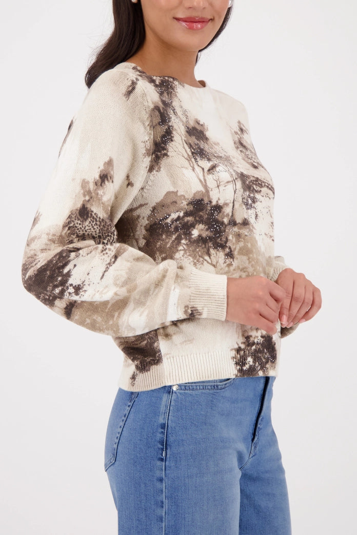 Monari 410382 Savanne Allover Jumper With Round Neck And Sand Pattern