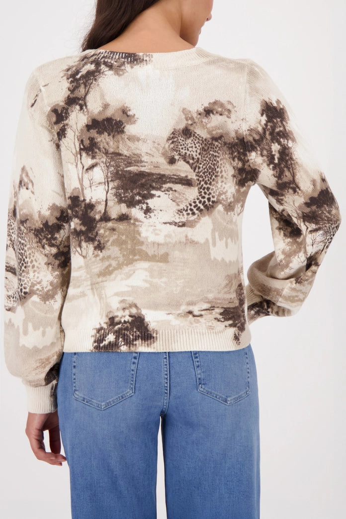 Monari 410382 Savanne Allover Jumper With Round Neck And Sand Pattern