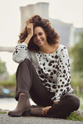 Monari 410292 Dark Chocolate Jumper With Round Neck Long Sleeves And Animal Pattern