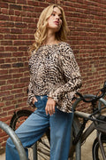 Monari 410204 Dark Chocolate Animal Print Blouse With Round Neck