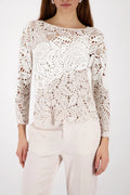 Monari 410224 Off White Embroidered Jumper With Round Neck
