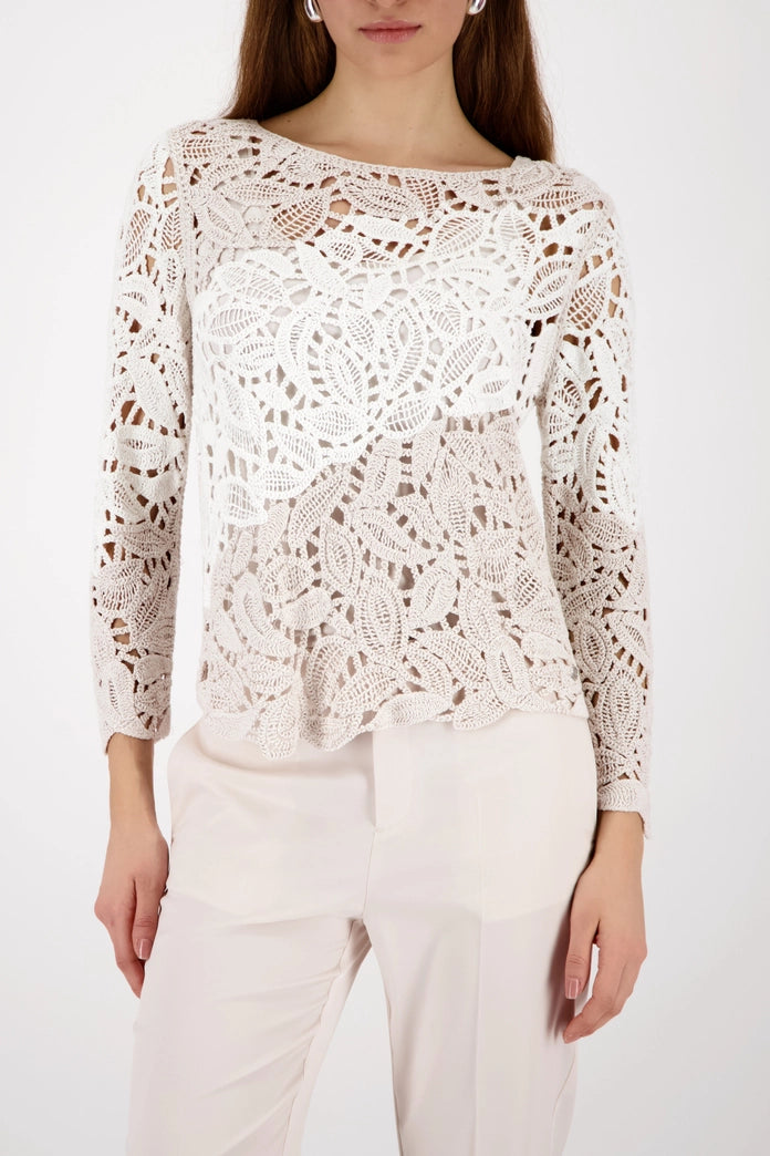 Monari 410224 Off White Embroidered Jumper With Round Neck