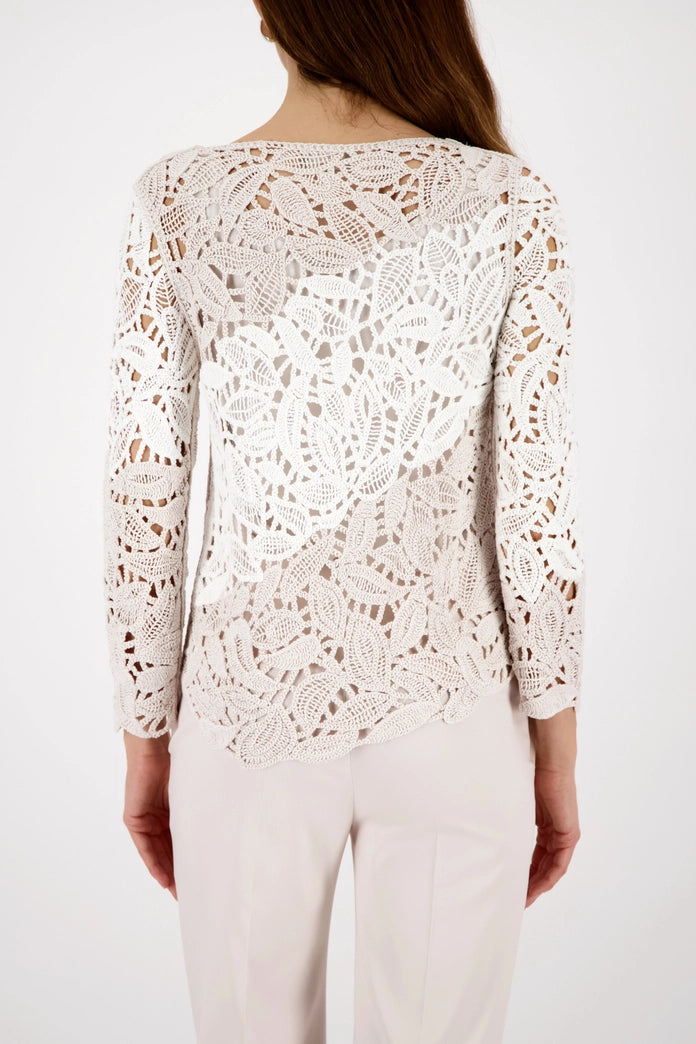 Monari 410224 Off White Embroidered Jumper With Round Neck