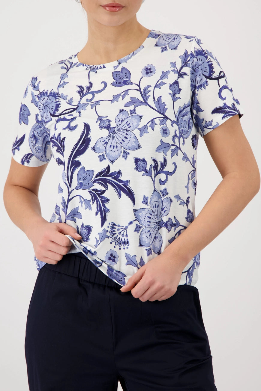 Monari 410666 T-Shirt  With Blue Botanic Floral Print All Over
