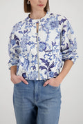 Monari 410526 White Jacket With Blue Botanic Floral Print All Over