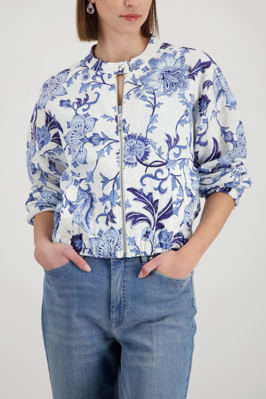 Monari 410526 White Jacket With Blue Botanic Floral Print All Over