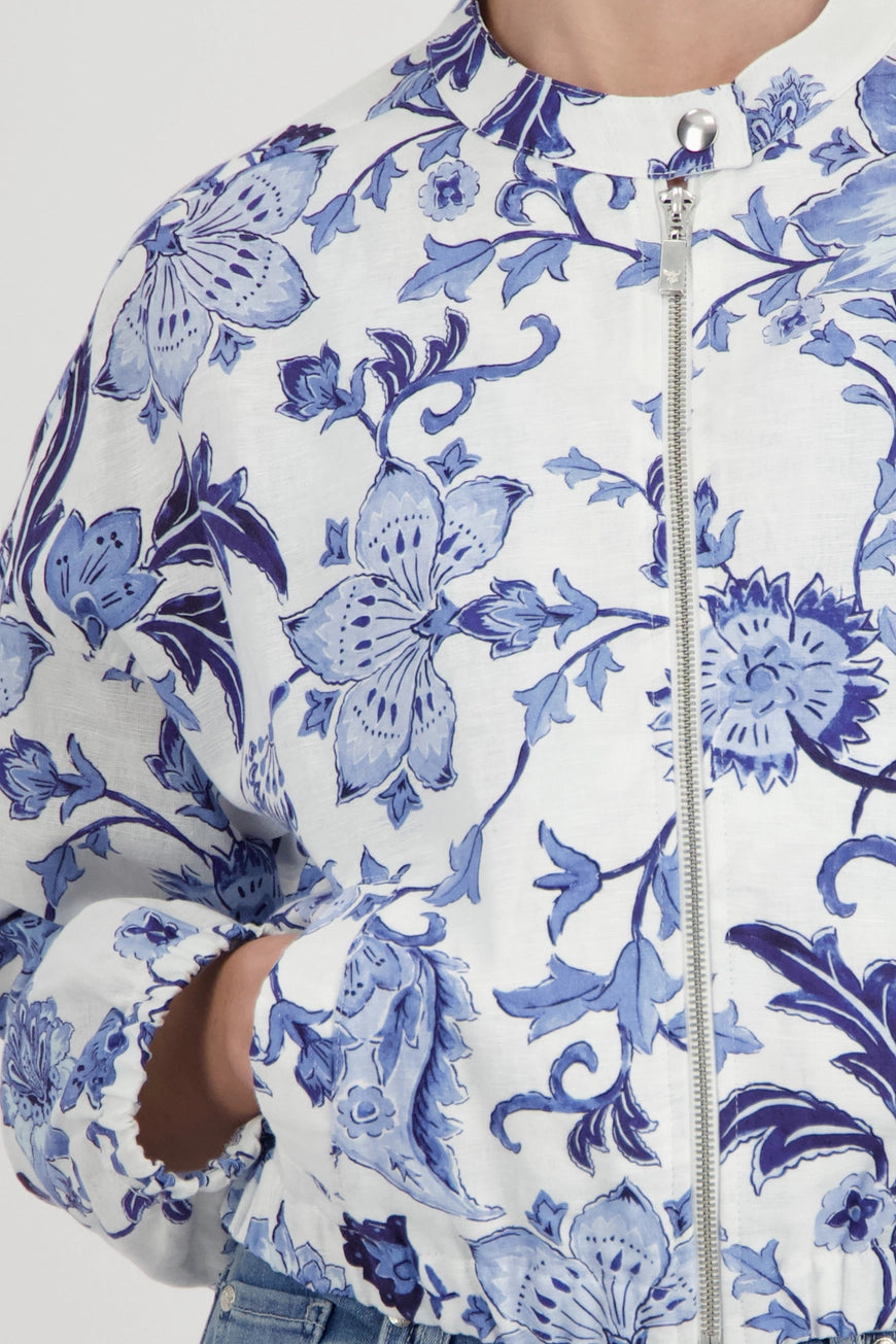 Monari 410526 White Jacket With Blue Botanic Floral Print All Over