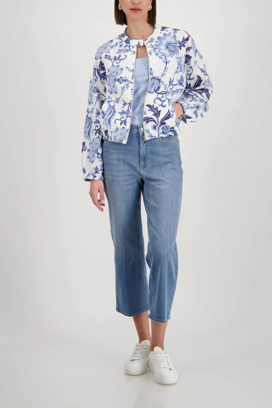 Monari 410526 White Jacket With Blue Botanic Floral Print All Over