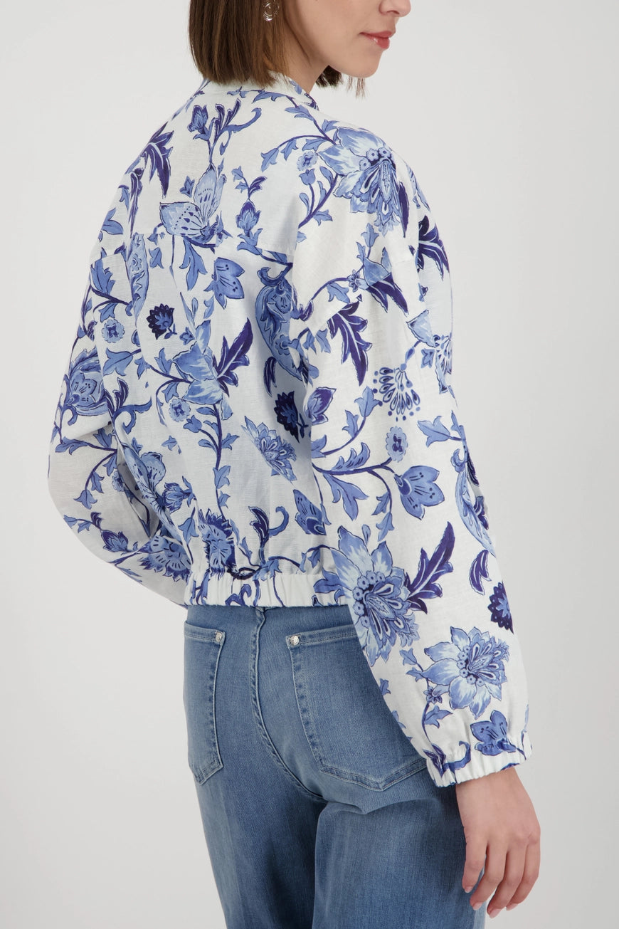 Monari 410526 White Jacket With Blue Botanic Floral Print All Over