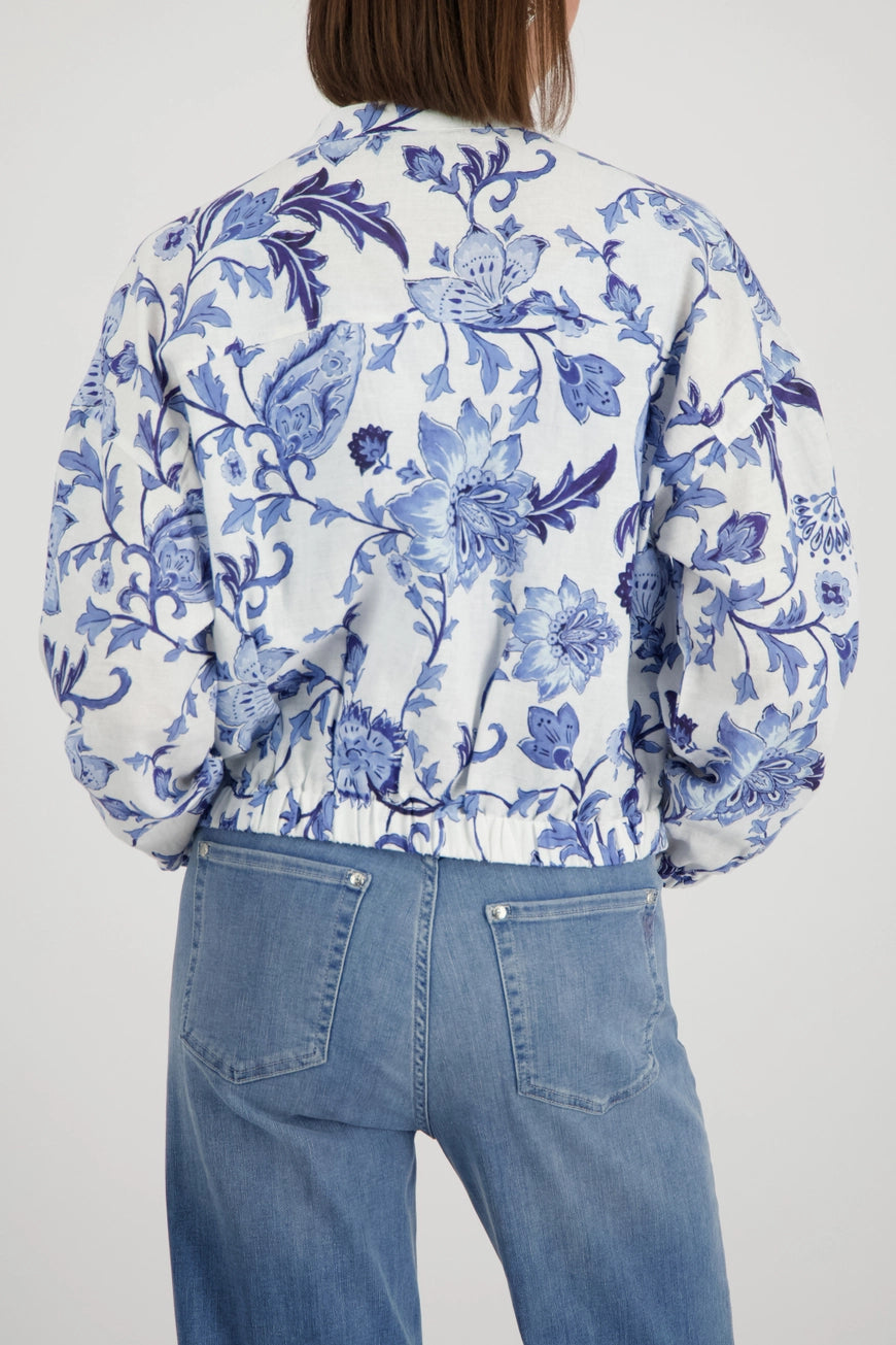 Monari 410526 White Jacket With Blue Botanic Floral Print All Over
