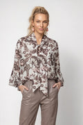 Monari 809765 Taupe Floral Pattern Round Neck 3/4 Sleeves Blouse