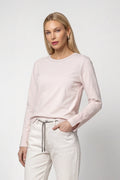 Monari 810053 Pale Pink Round Neck Rhinestone Sleeves T-Shirt