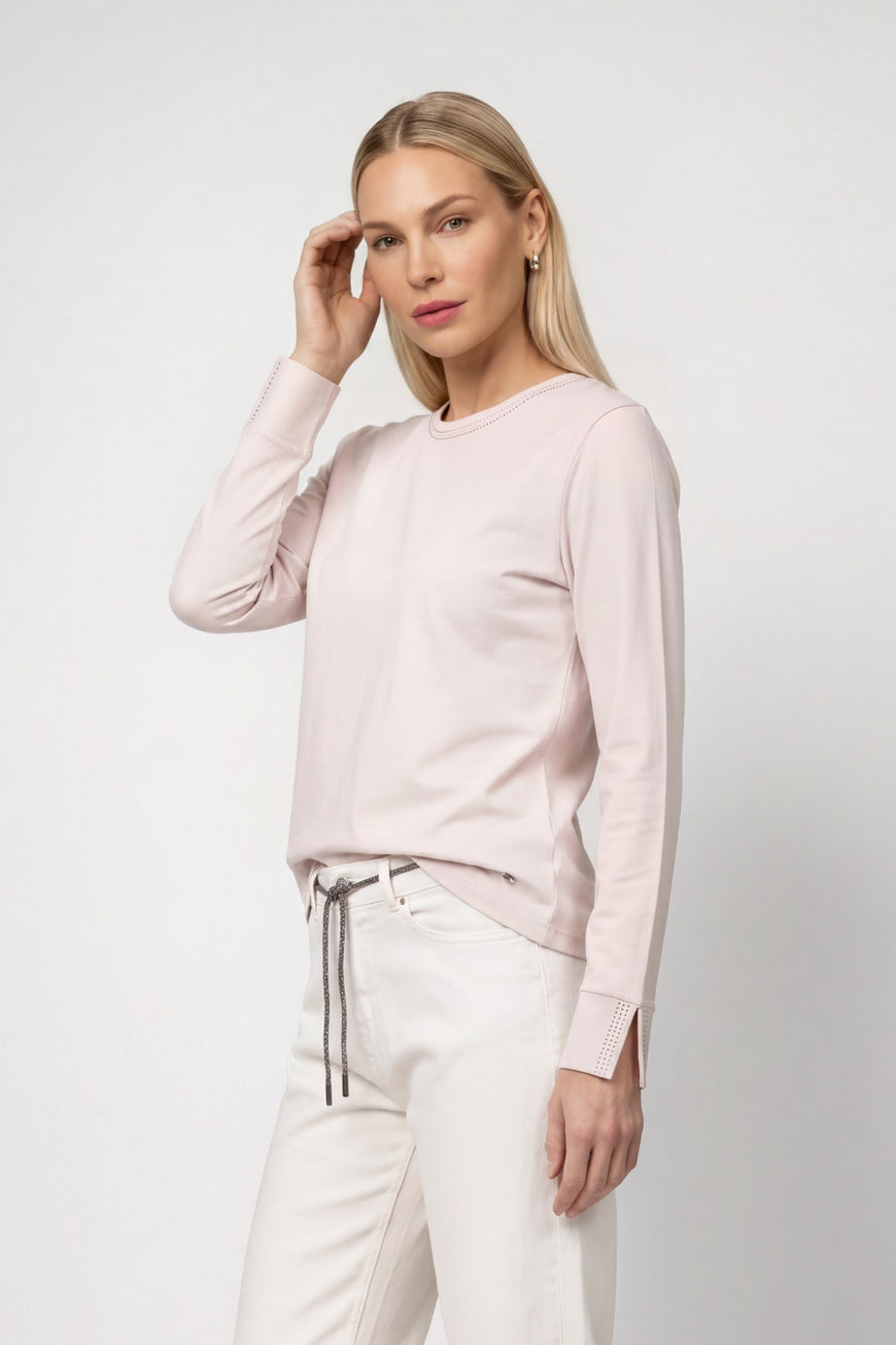 Monari 810053 Pale Pink Round Neck Rhinestone Sleeves T-Shirt