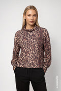 Monari 810097 Hazel Leopard Print Stand Up Collar Long Sleeves Top