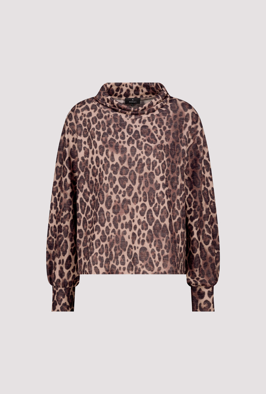 Monari 810097 Hazel Leopard Print Stand Up Collar Long Sleeves Top