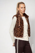 Monari 810111 Hazel Leopard Print Fake Fur Waistcoat With Stand Up Collar