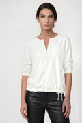 Monari 810104 Antique White Round Neck With A Small Split Jersey Blouse