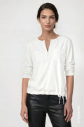 Monari 810447 Jersey Cream Round Neck Blouse With Long Sleeves