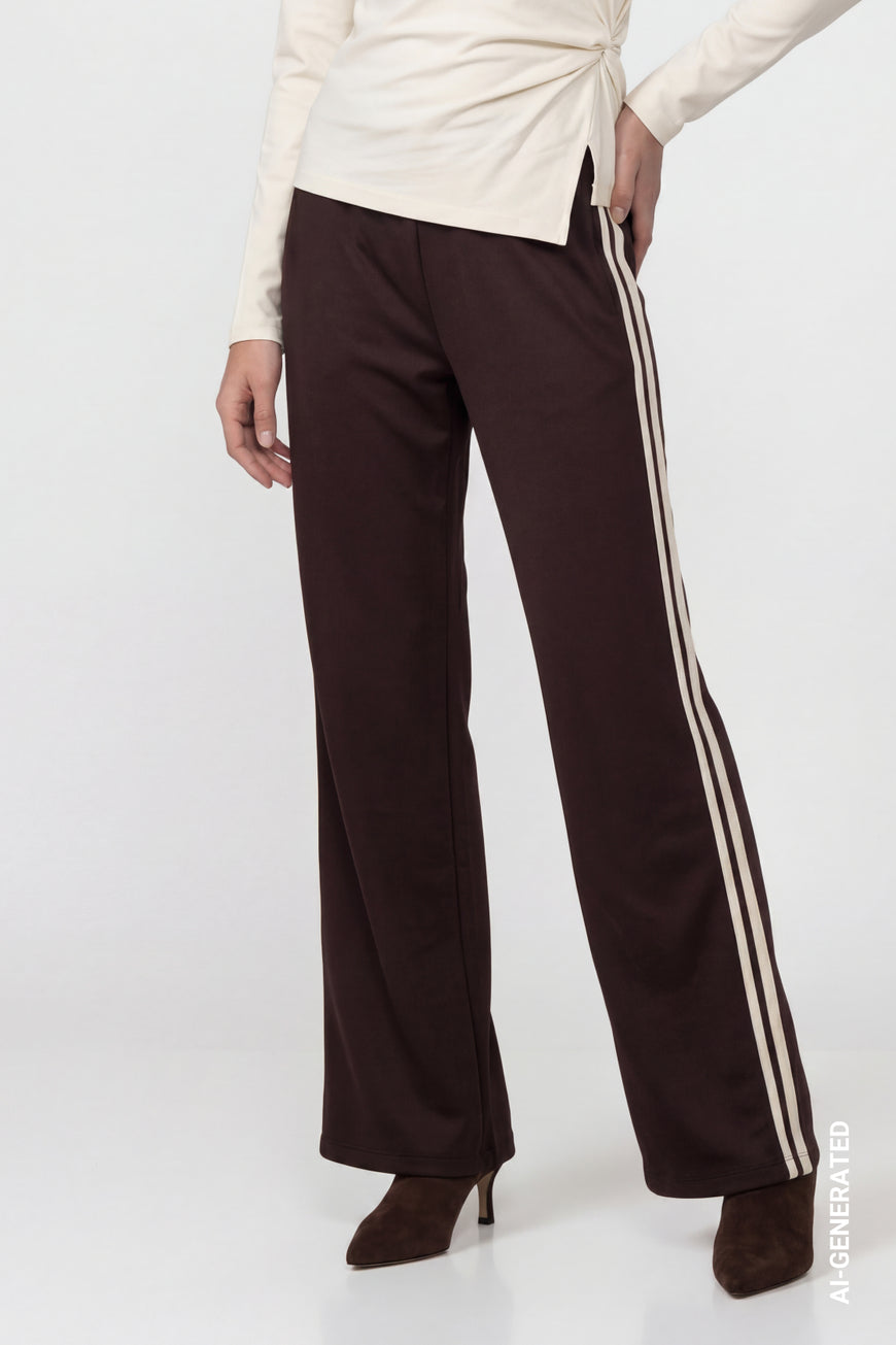 Monari 810123 Black Coffee Side Stripe Straight Trousers