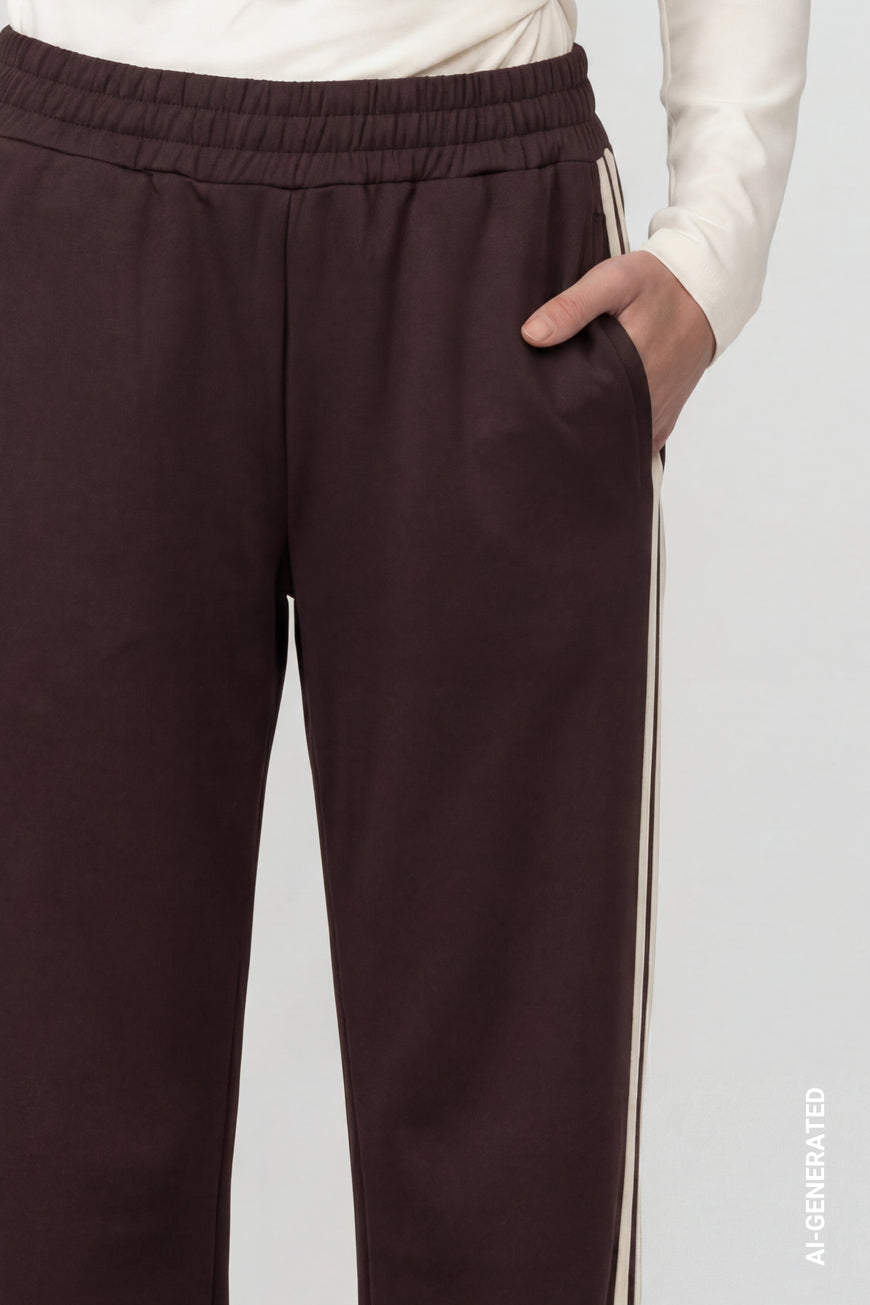 Monari 810123 Black Coffee Side Stripe Straight Trousers