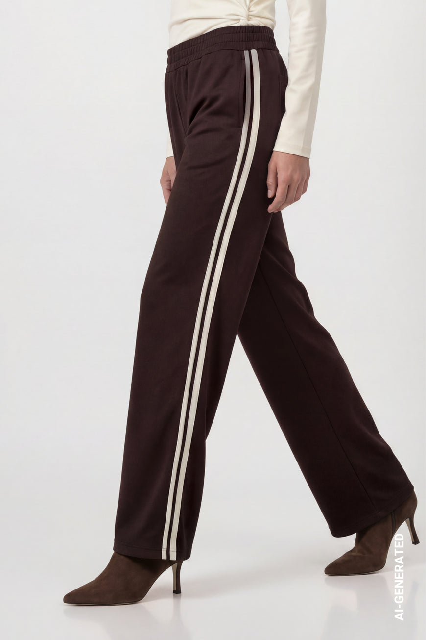 Monari 810123 Black Coffee Side Stripe Straight Trousers
