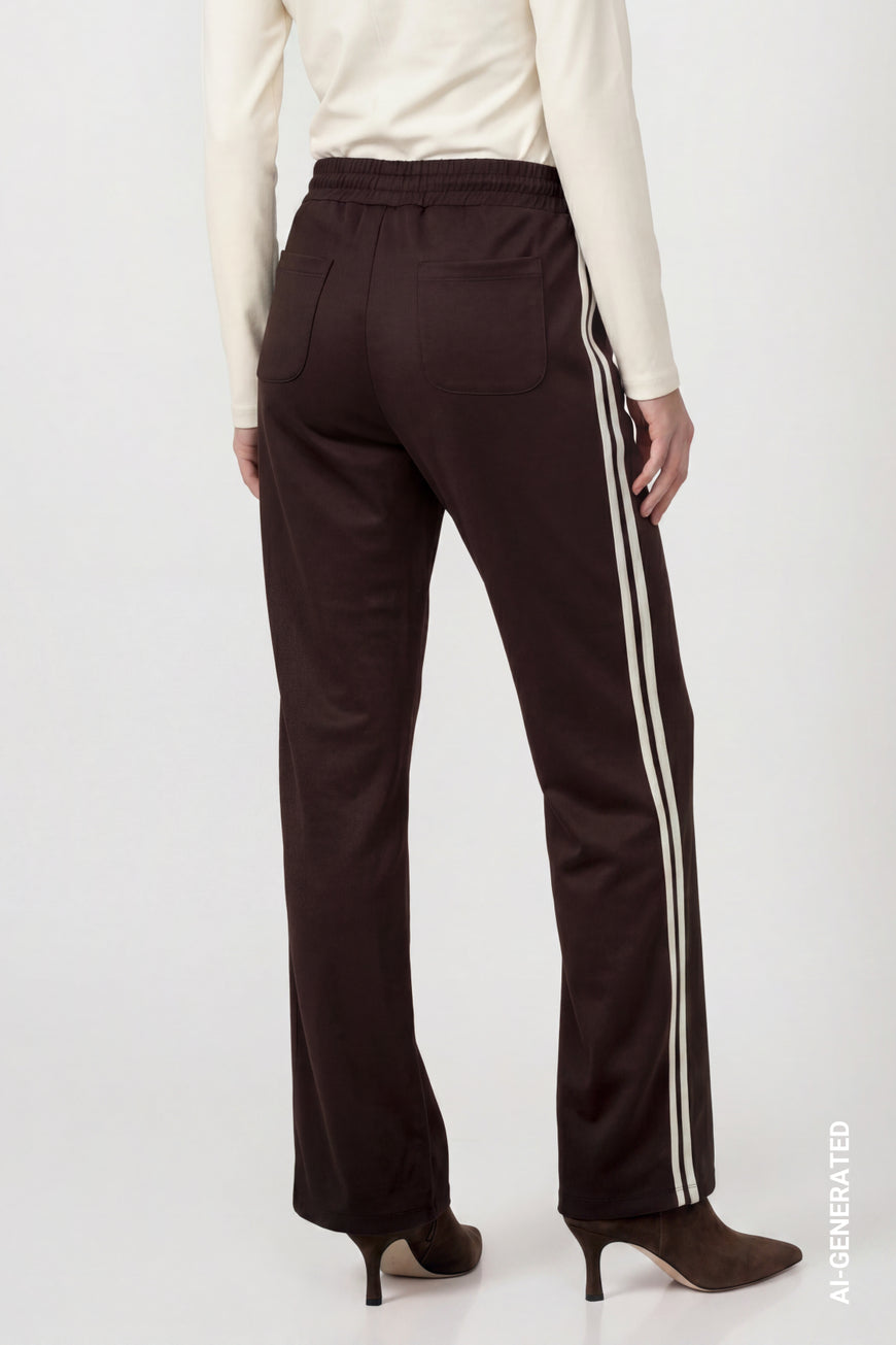Monari 810123 Black Coffee Side Stripe Straight Trousers