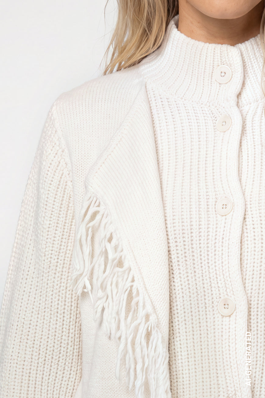 Monari 809956 Off White Long Line Duster Style Jacket With Stand Up Collar