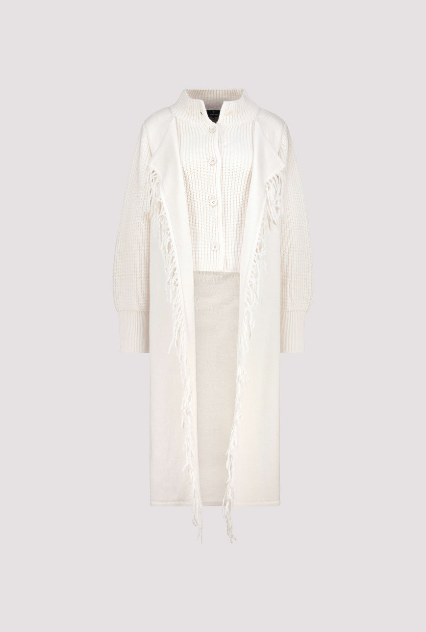 Monari 809956 Off White Long Line Duster Style Jacket With Stand Up Collar