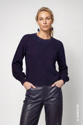 Monari 810402 Navy Blue Diamante Round Neck Detail Jumper With Long Sleeves
