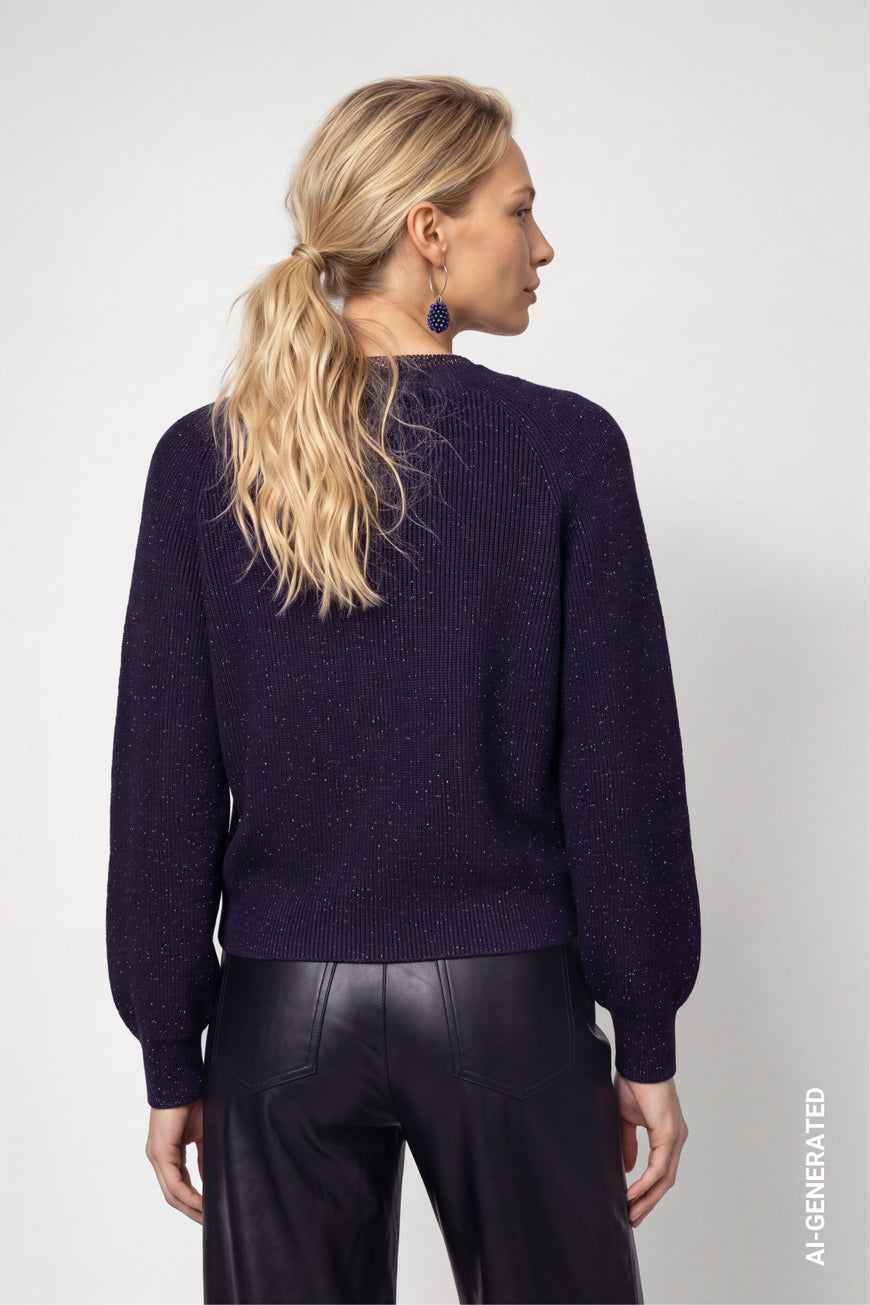 Monari 810402 Navy Blue Diamante Round Neck Detail Jumper With Long Sleeves