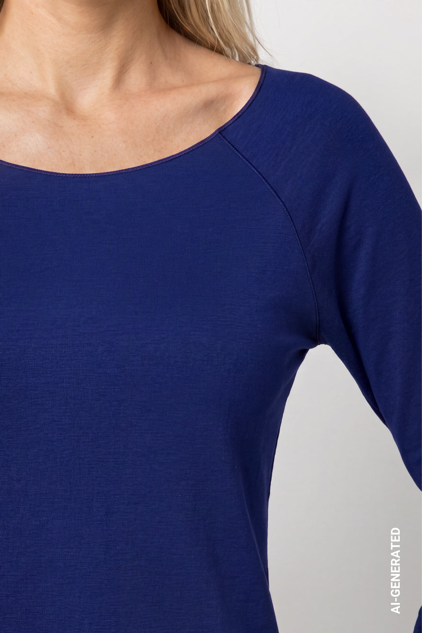 Monari 810542 Essential Classic Blue Round Neck Long Sleeves Top