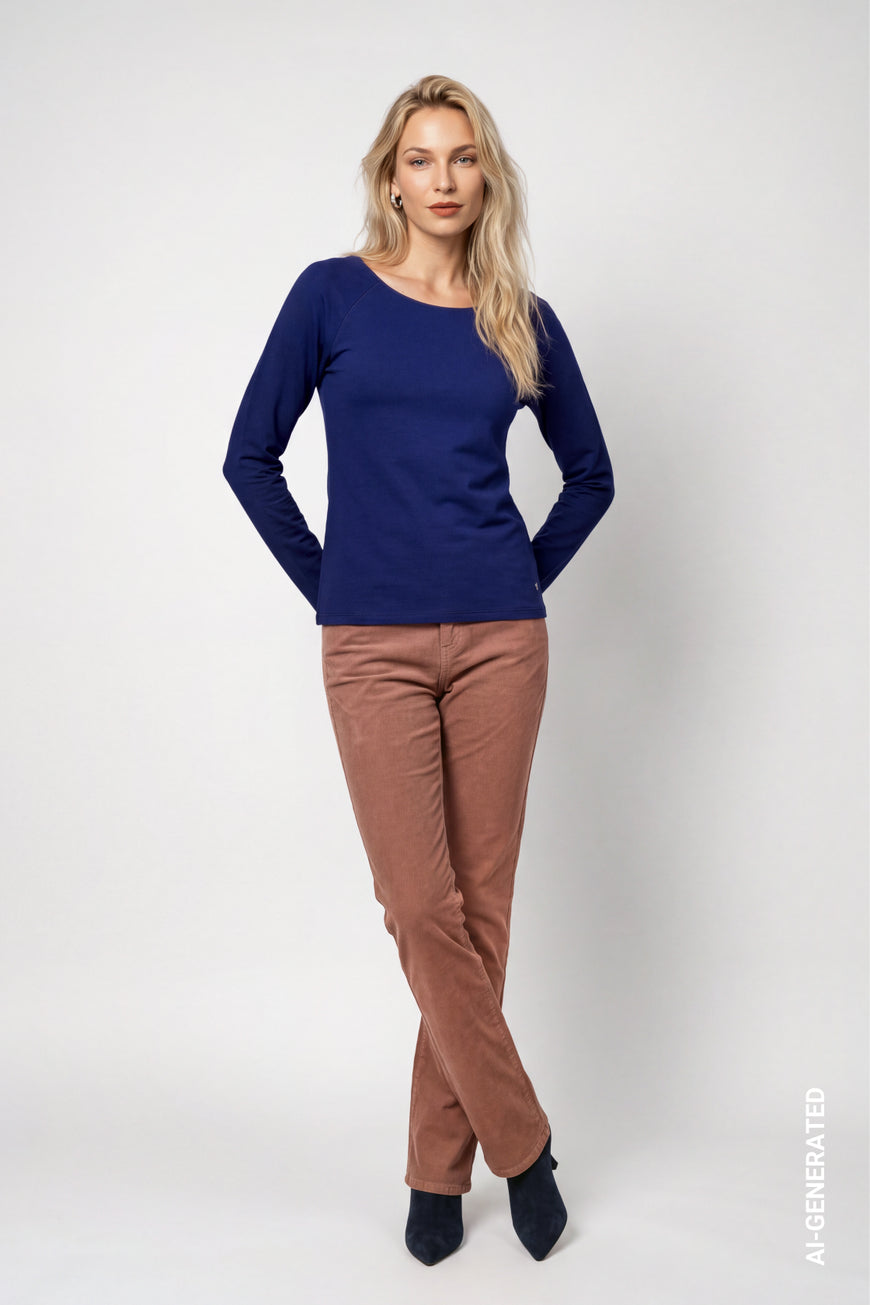 Monari 810542 Essential Classic Blue Round Neck Long Sleeves Top