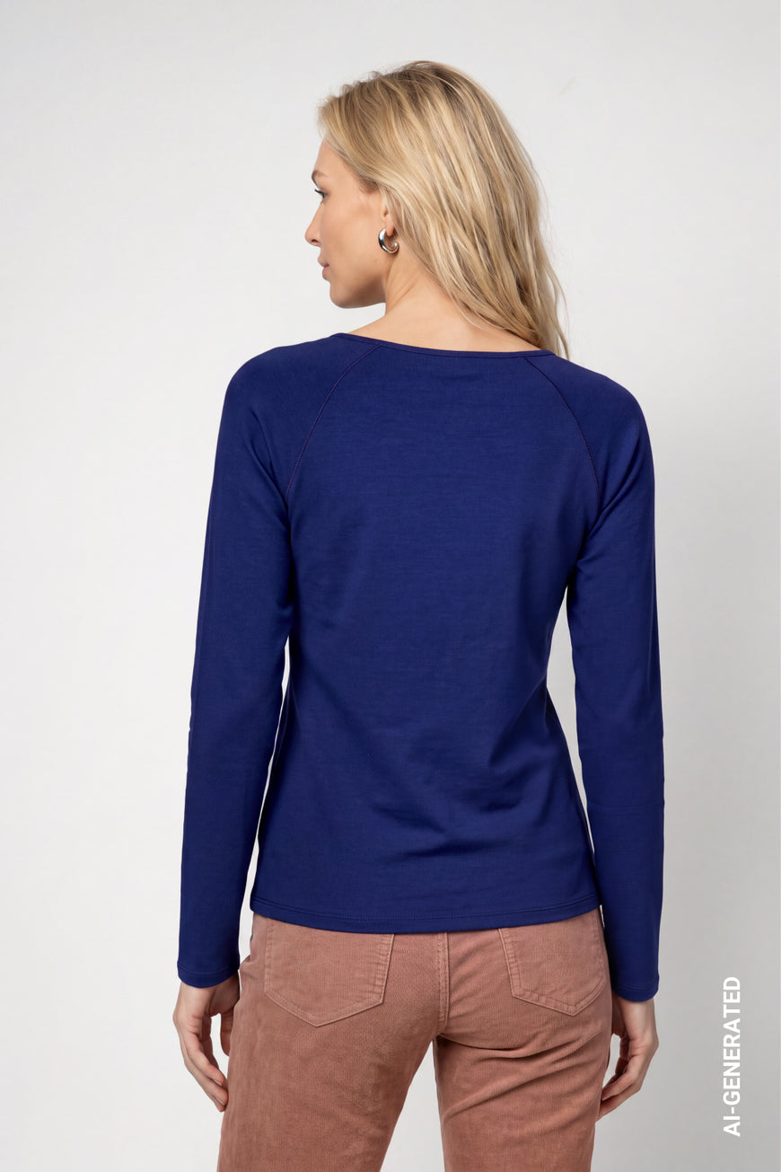 Monari 810542 Essential Classic Blue Round Neck Long Sleeves Top