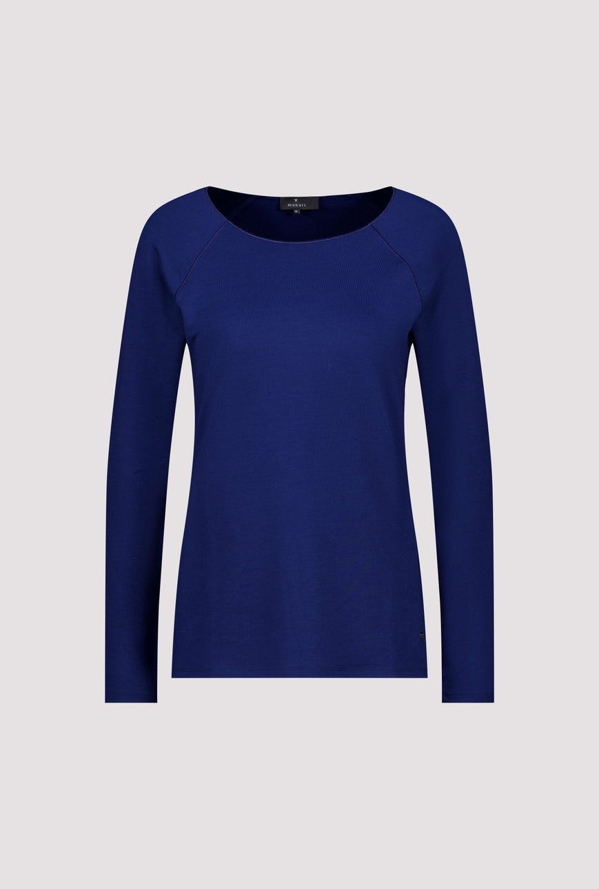 Monari 810542 Essential Classic Blue Round Neck Long Sleeves Top