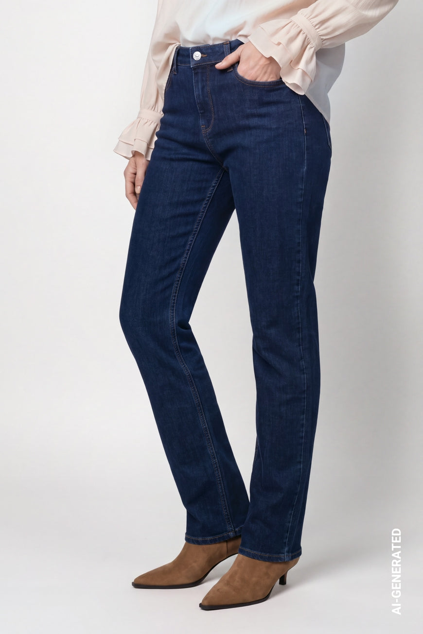 Monari 810575 Blue Denim Straight Trousers Jeans